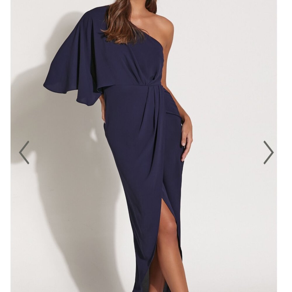 Show Po Belmira Midi Dress - One Shoulder Asymmetrical Short Sleeve Split Dress